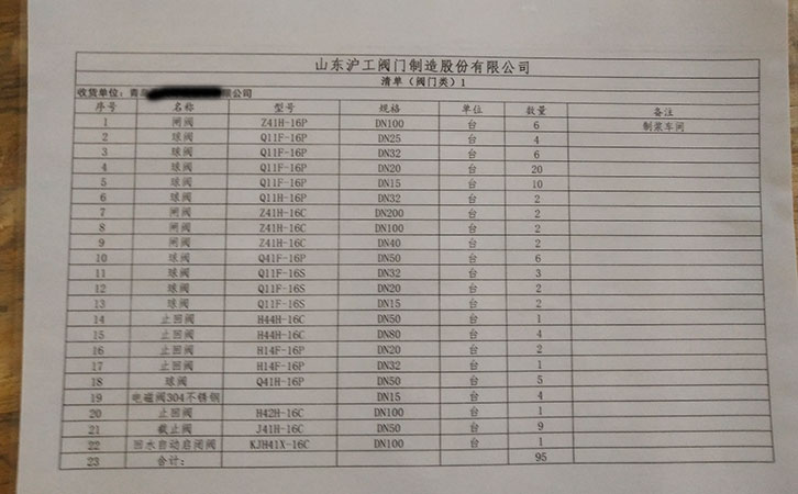 山東滬工閥門制造發貨通知-青島某公司